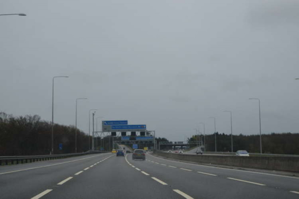 The motorway was closed in both directions between Junction 27 (pictured) and Junction 28, it has since reopened northbound. © Copyright N Chadwick and licensed for reuse under this Creative Commons Licence.