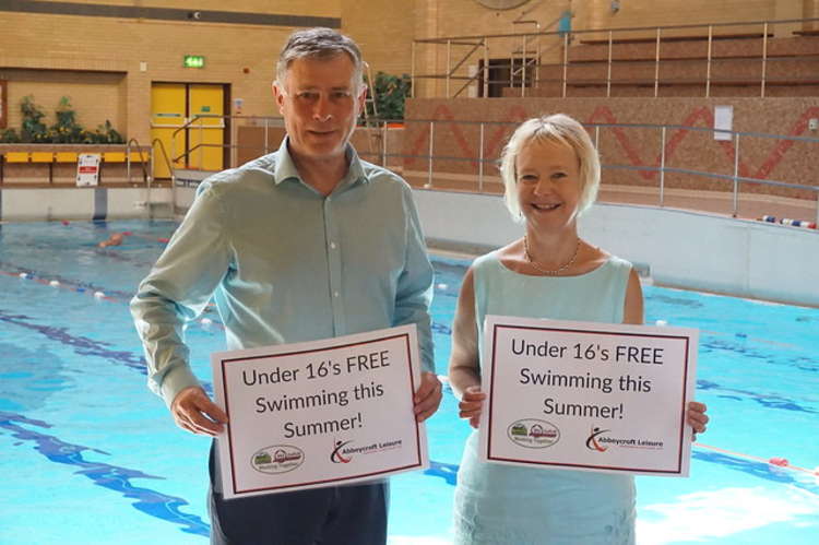 Promoting our free swims initiative with Mid-Suffolk colleague Julie Flatman