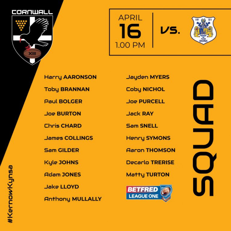 The Cornwall squad that had travelled to Doncaster this afternoon.