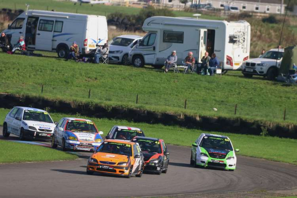 Ruben (car 600) battles at the front of the pack last time out at Pembrey. Photo Credit: Scherer Race and Rally.