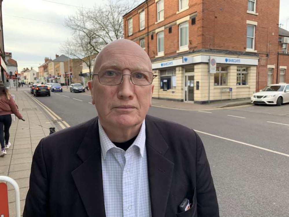 Lloyd have confirmed that they will not follow Barclays by leaving Hucknall High Street. Councillor John Wilmott outside the old Barclays Bank on High Street, Hucknall. Photo courtesy of The Ashfield Independents.