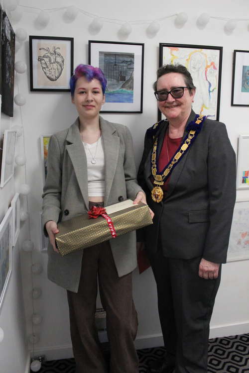 Prizewinner Gemma Cleal pictured with the Mayor of Axminster, Cllr Jill Farrow