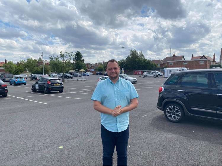 Councillor Jason Zadrozny on Piggins Croft Car Park the preferred site of the new health centre. Photo courtesy of Ashfield Independents.