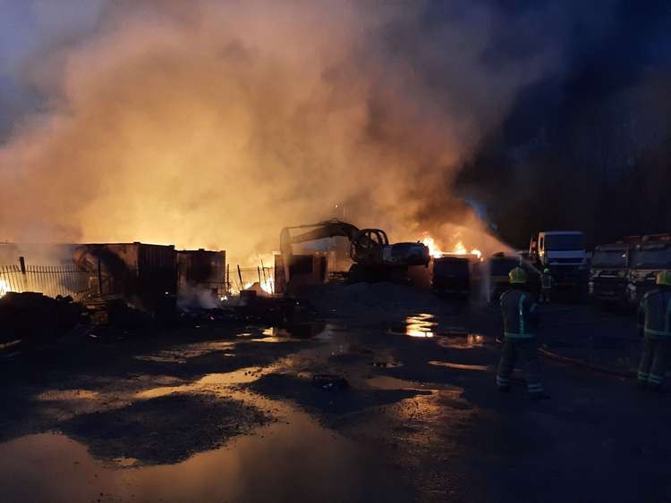 The fire is now being dampened down. Photo courtesy of Nottinghamshire Fire and Rescue Service.