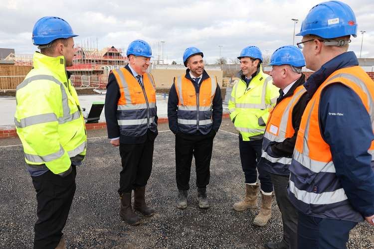 Mr Whittingdale with Jordan Cannon, James Armstrong, Rob Ruffy, construction director John Farley and managing director Simon Wood