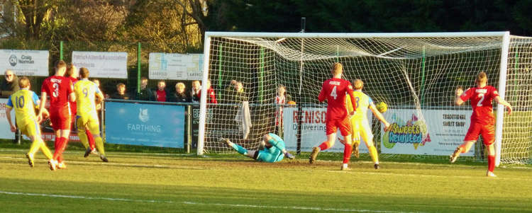 Callum Robinson saved penalty but beaten by the follow up (Picture credit: Felixstowe Nub News)