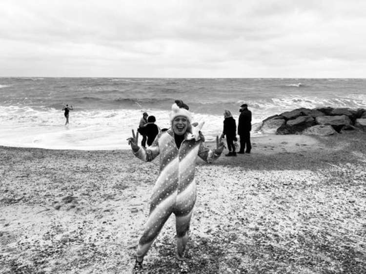 Toni, one of the Christmas Day dippers on Felixstowe beach in December (Picture contributed)