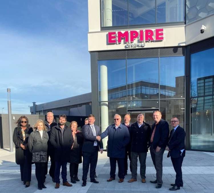 Representatives from McLaren and Empire Cinemas mark the handover of the site, witnessed by senior officers of Basildon Council and local councillors.