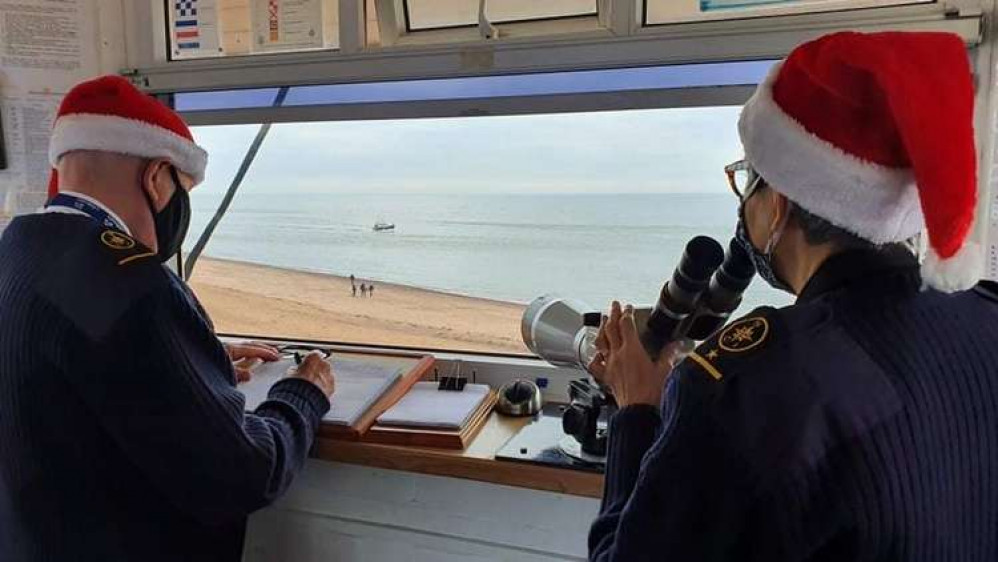 NCI Exmouth volunteers wearing Santa hats while on watch (Credit: NCI Exmouth)