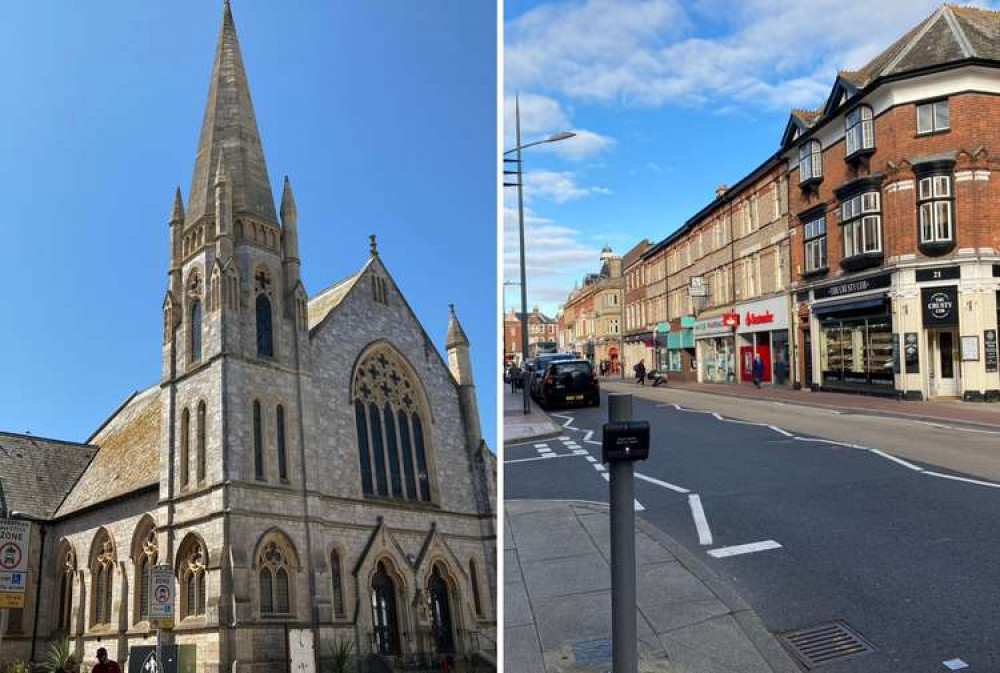 L: Tower Street Methodist Church, Exmouth. R: Rolle Street, Exmouth (Nub News, Will Goddard)