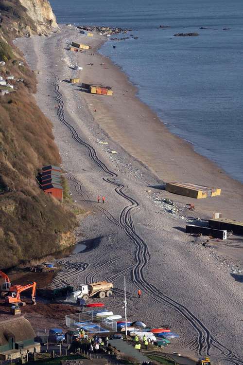 The beach was eventually cordoned off and a local salvage firm appointed to clean up the mess (photo by Richard Austin)