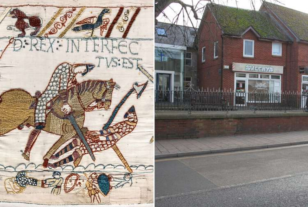 L: A section of the Bayeux Tapestry showing the death of King Harold. R: Mona Island, once 'Douste's House' was where all the shipping dues and ferry rents were paid (Mike Menhenitt)