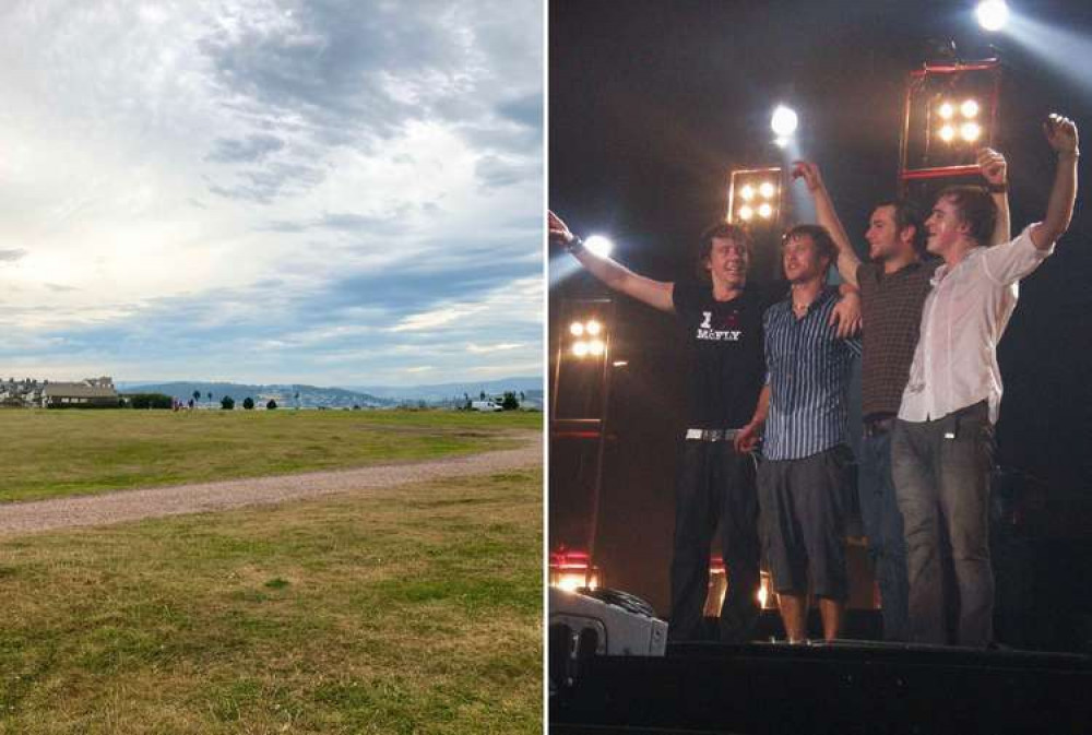 L: Imperial Recreation Ground. R: McFly on their Greatest Hits Tour at Wembley Arena (By Polly Hanrahan from Brighton - McFly, Wembley Arena, CC BY 2.0, https://commons.wikimedia.org/w/index.php?curid=4590816, changes made)