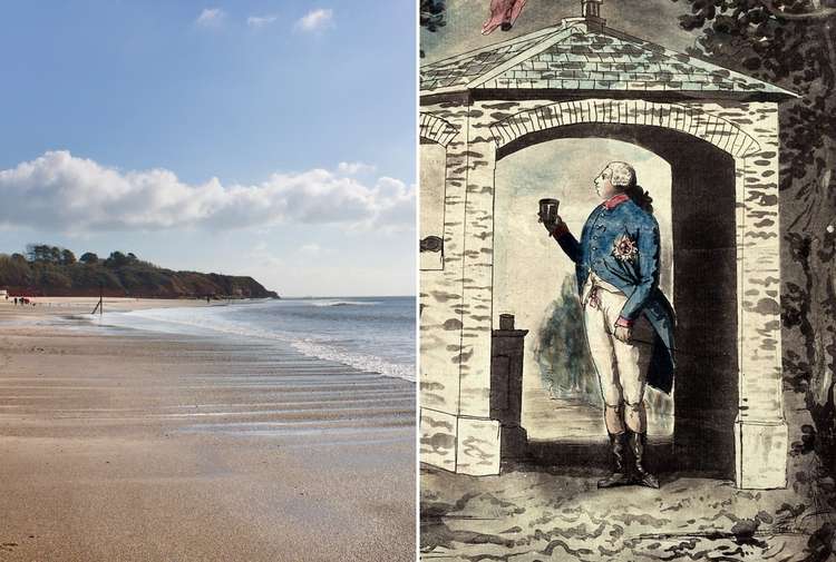 L: Orcombe Point, Exmouth. R: King George III taking the waters at Cheltenham (Wellcome Collection Gallery, CC BY 4.0, https://commons.wikimedia.org/w/index.php?curid=36004669, changes made)