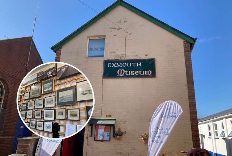 Exmouth Museum. Inset: A new display featuring photographs and paintings hung on a trellis (Nub News, Will Goddard)