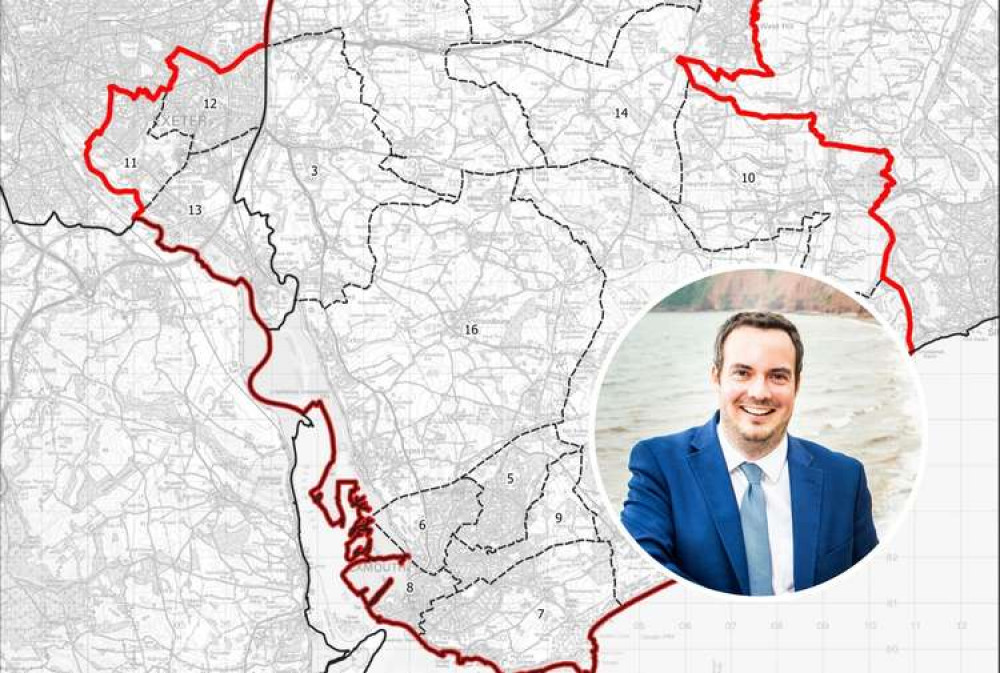 The southern portion of the proposed Exmouth parliamentary constituency, with no.11 marking Priory (Boundary Commission). Inset: Simon Jupp MP (Gareth Williams)