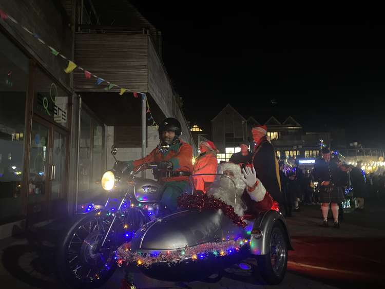 Santa in his motorbike.