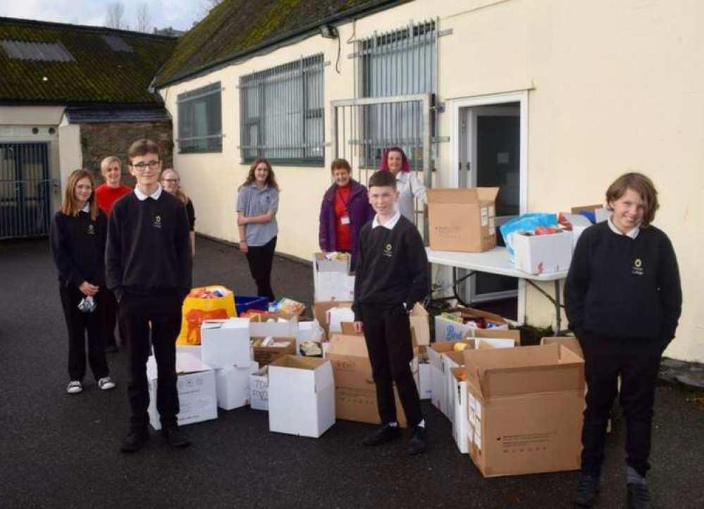 Penryn College students and staff deliver the donations to Penryn & Falmouth Foodbank.