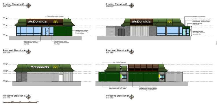 The proposed Falmouth McDonald's elevations/extensions. Picture sourced from Cornwall Council's planning page.