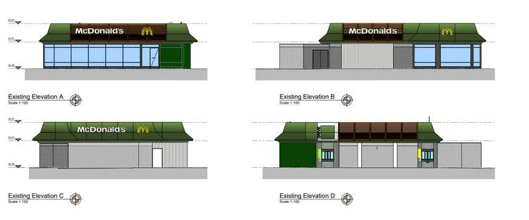 The existing Falmouth McDonald's elevations. Picture sourced from Cornwall Council's planning page.