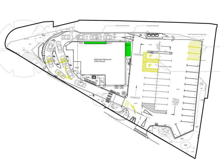 The proposed site plan of the McDonald's Falmouth extension. Picture sourced from Cornwall Council's planning page.