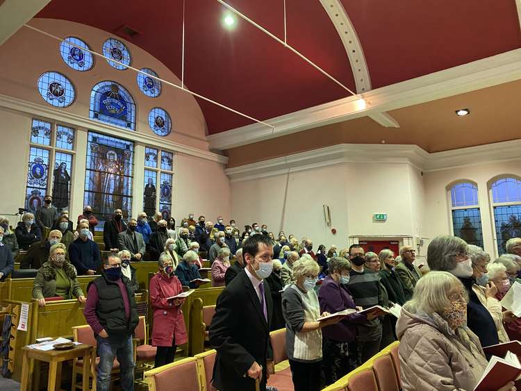 The community packed out the Falmouth Methodist Church yesterday evening.