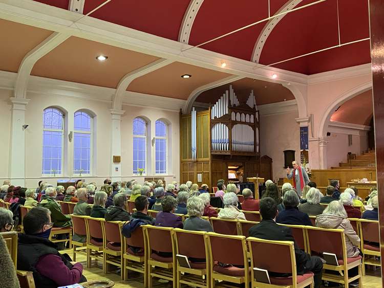 The community packed out the Falmouth Methodist Church yesterday evening.