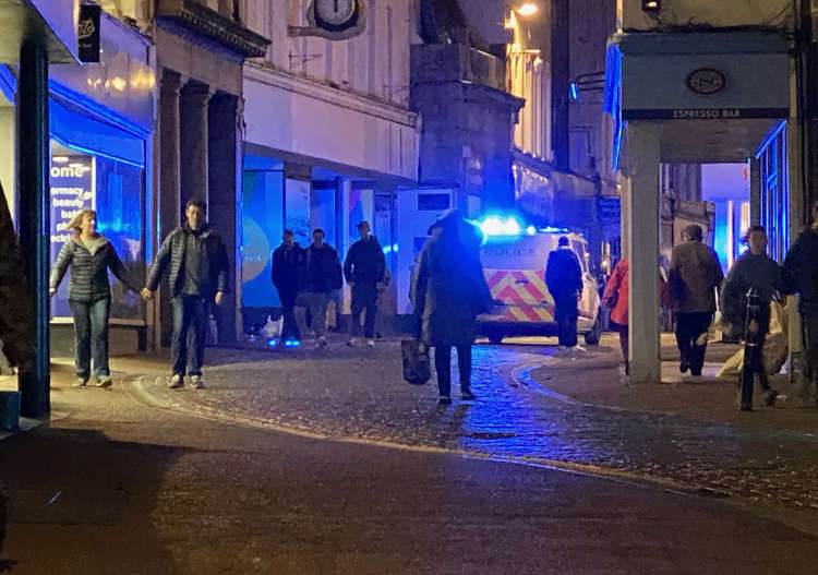 A picture shared to Nub News of the police on Market Street, Falmouth.