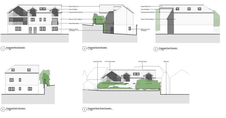 The proposed elevations of the Church Street apartments. Credit: Cornwall Council planning/Cornwall Planning Group.