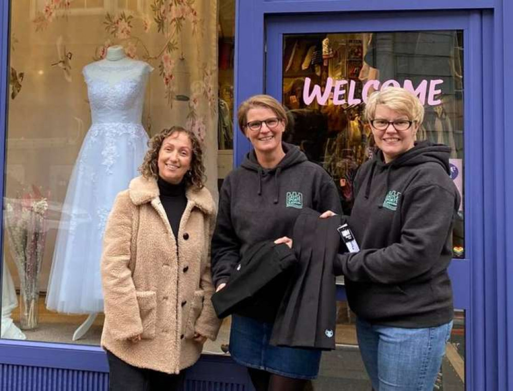 (L-R) Sophie Alway, Cath Horton and Teresa McCormack launching the scheme outside Georgia's Voice Pre-Loved Boutique on Killigrew Street, Falmouth.