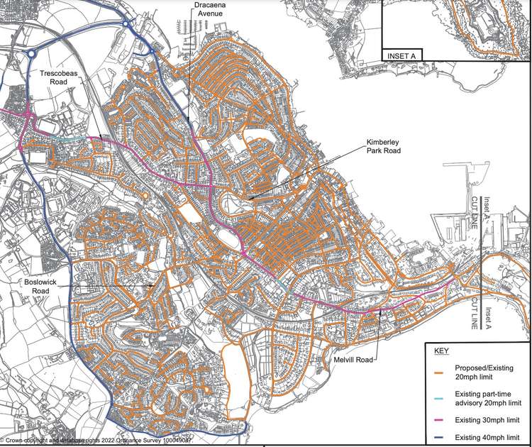 The proposed 20mph plans for Falmouth.