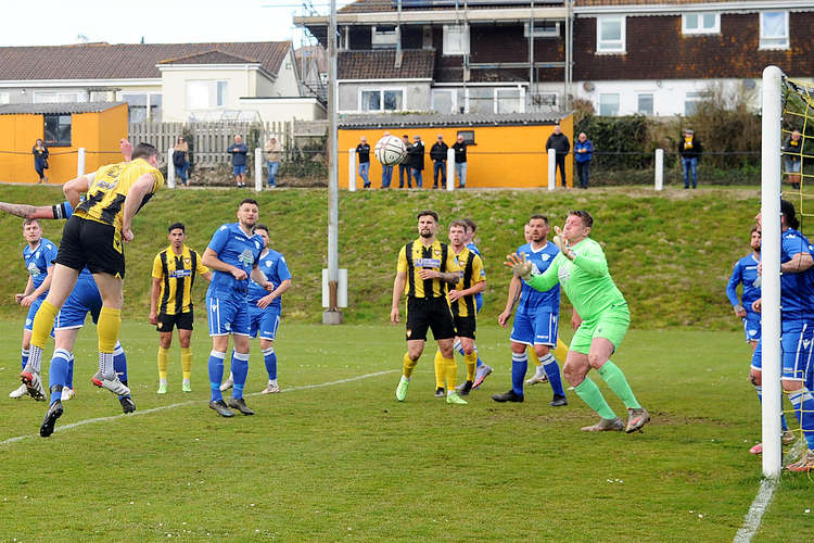 James Ward nets for his 13th goal of the season. Taken by Colin Bradbury/Cornwall Sports Media.