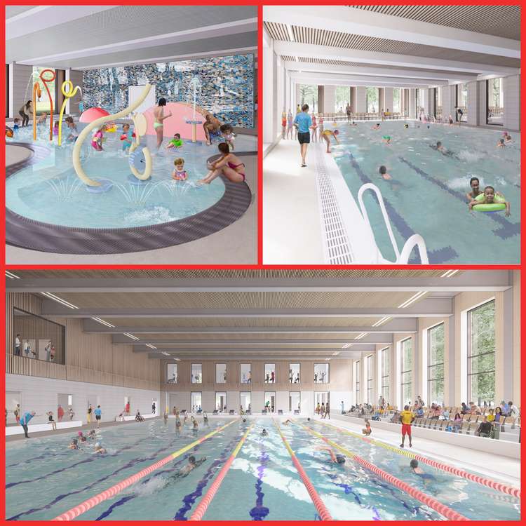 Designs for the three pools. Clockwise from top left: the toddler splash pool, the teaching pool, the main pool (Image: Transform Kingston)