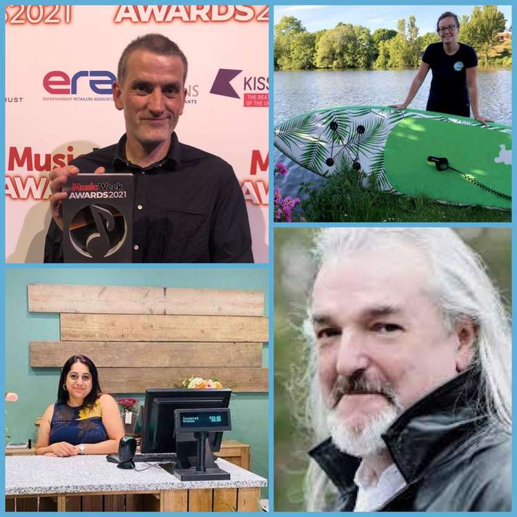 Some of Amyr's guests. Clockwise from top left: Jon Tolley of Banquet Records; Leah Fraser of Good Life Paddle Co; Robin Hutchinson of The Community Brain; Sage Parmar of Sage's Health Store