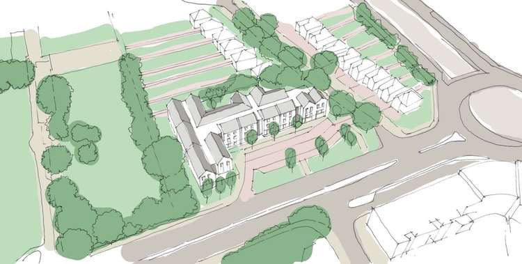 A birds-eye view of the proposed care homes in Chessington, Kingston upon Thames (Image: Frontier)