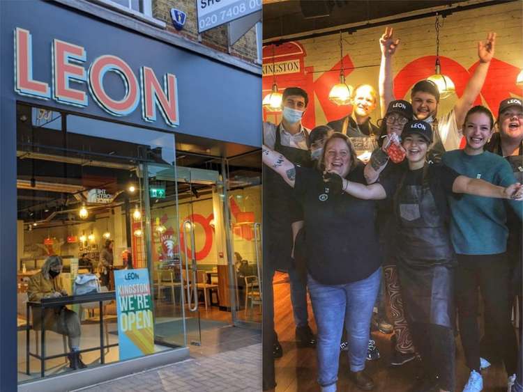 Left: Signage for the new Kingston LEON. Right: members of the restaurant's 'dream team' (Images: Nub News (L) and LEON restaurants (R))