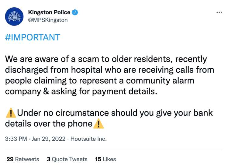 Kingston police warned of the scam on Saturday