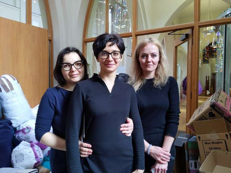 Maria and her helpers at the collection point in St Mark's Church, Surbiton (Image: Nub News)