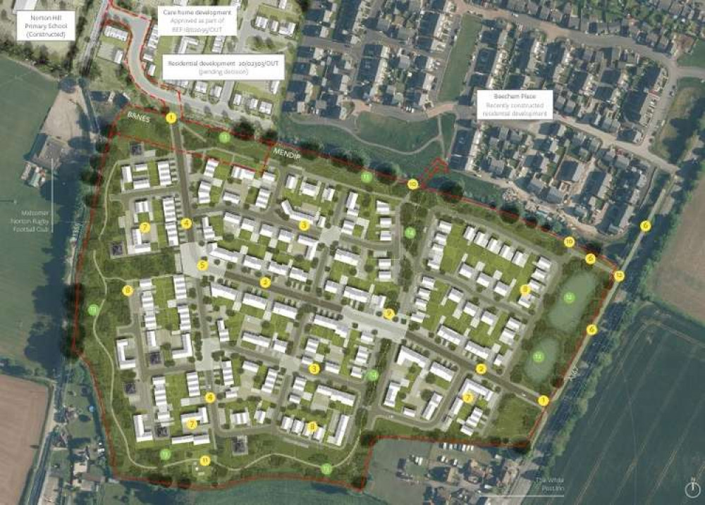 Masterplan For Proposed Development Of 270 Homes On The A367 Green Park Road, Showing Related Developments. CREDIT: Clifton Emery Design. Free to use for all BBC wire partners.