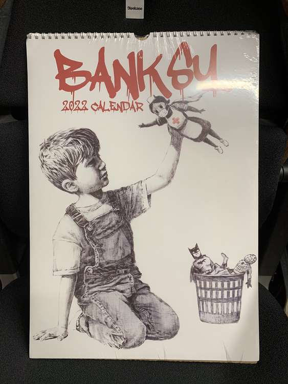 Banksy calenders, almost all gone, An ideal, unique Christmas preseent with 12 pictures to frame at the end of the year.