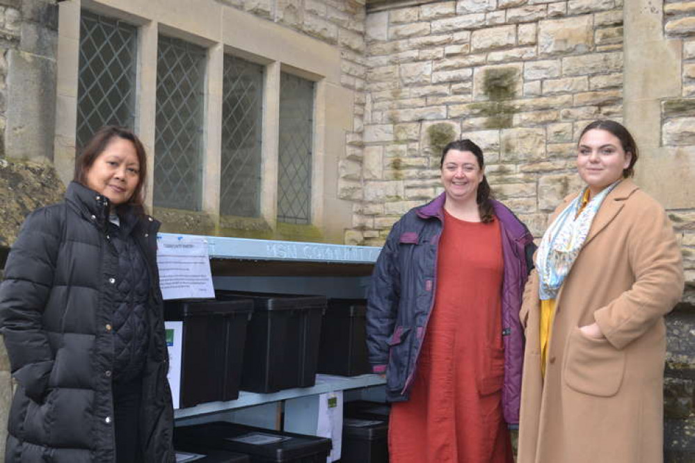 The team at the bank outside the Methodist church in Midsomer Norton today (February 15)