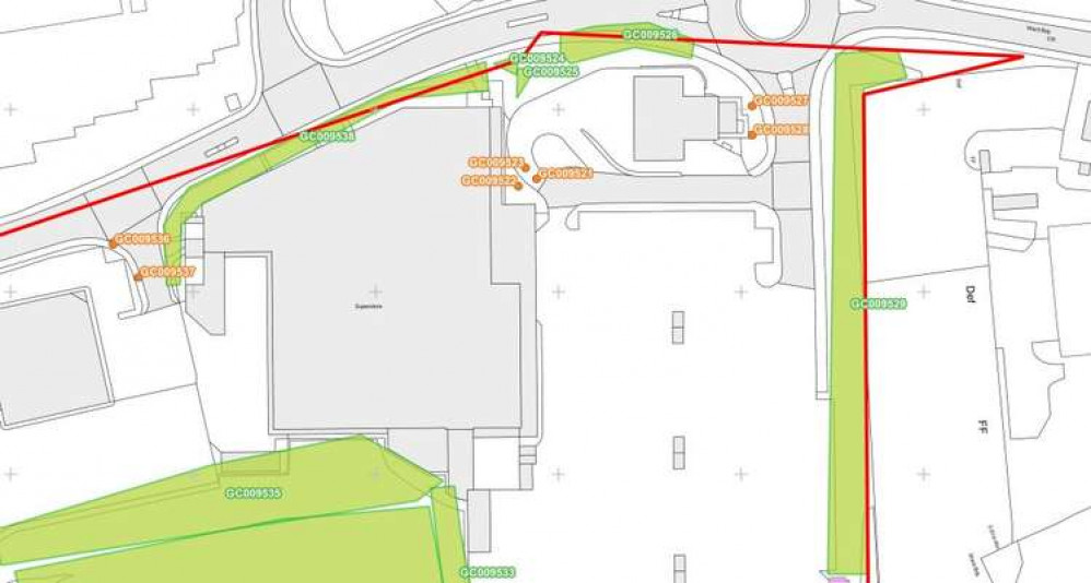 The area around Tesco's from the planning application