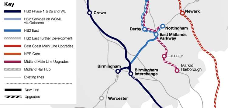 The route map shows the Birmingham to East Midlands Parkway link