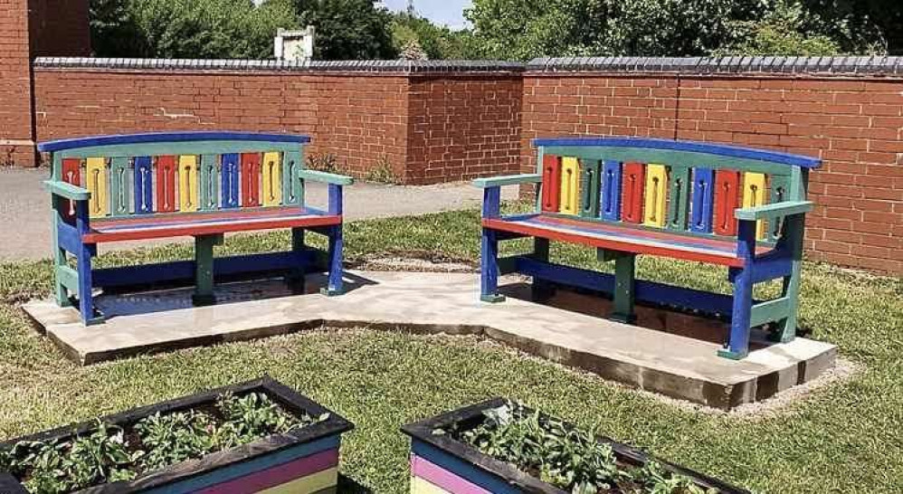 Rainbow benches used in Donisthorpe have been suggested to mark the Day of Reflection. Photo: Peter Gale