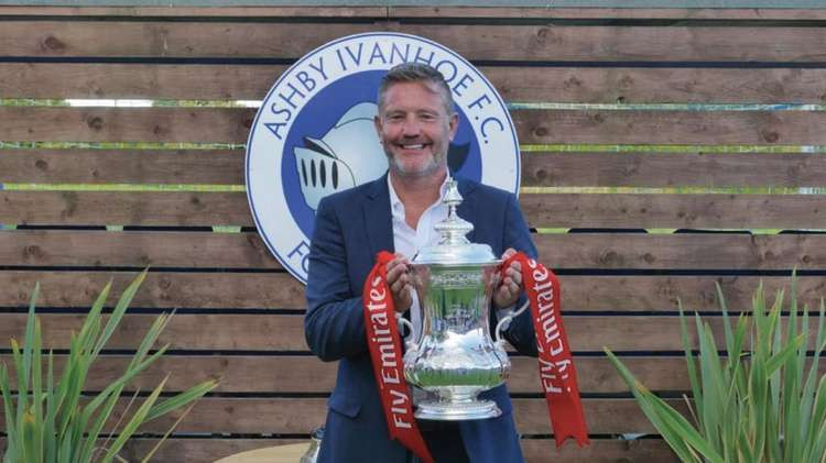 Stuart Bonser with the FA Cup ahead of Ashby Ivanhoe's tie with Ilkeston