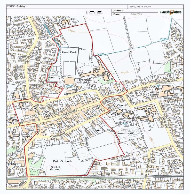 The red line indicates the new PSPO area in Ashby town centre