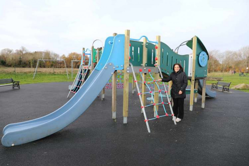 Slide Away: Hounslow Council's Cabinet Member for Leisure Services, Cllr Samia Chaudhary welcomes the new play equipment at Hanworth Park.