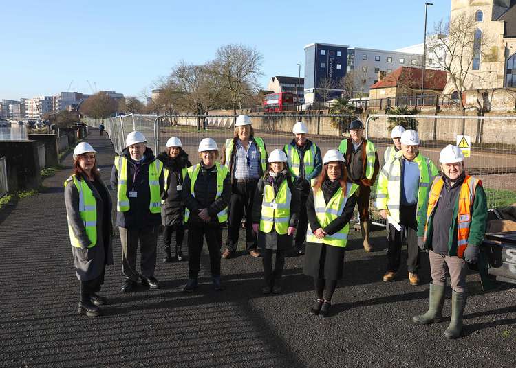 Kal Watrobski from The Friends of Watermans Park, ward councillor Melvin Collins, Parks Officer Lena Sandhu, Ward councillor Corinna Smart, Cabinet Member for Highways, Recycling and Companies, Councillor Guy Lambert, Parks Manager Gaye Galvin, Ian Coates