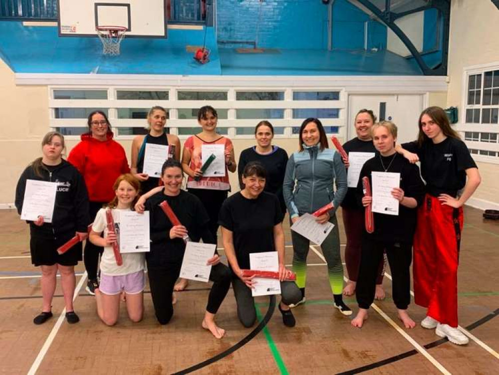 South West Kick Boxing ladies' group grading is a success with members gaining red belts and a green belt