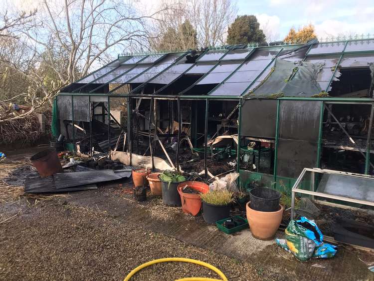 Crews from Bridport and Beaminster were called to a greenhouse on fire (Image: Bridport Fire Station)